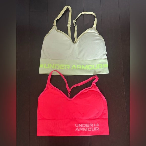 Under Armour Longline Neon Sports Bra Set - Mint Green/Yellow and Pink | Size S - Picture 1 of 10